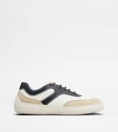 Sneakers in Nubuck and Fabric-WHITE, BLUE, BEIGE