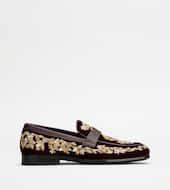 T Timeless Loafers in Velvet and Leather-BURGUNDY, GOLD