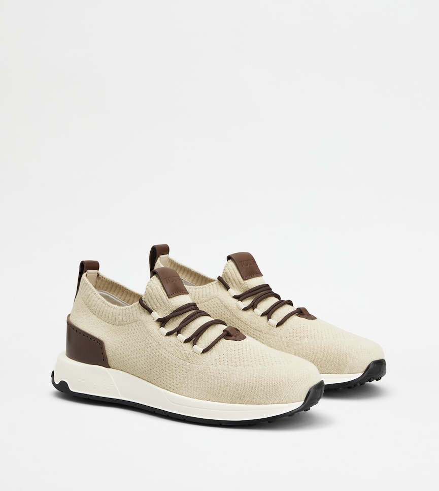 Sock Sneakers in Technical Fabric and Leather - Three-quarter view