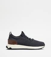 Sock Sneakers in Technical Fabric and Leather-BLUE, BROWN