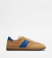 Tod's Tabs Sneakers in Suede and Technical Fabric-BROWN, LIGHT BLUE, BEIGE