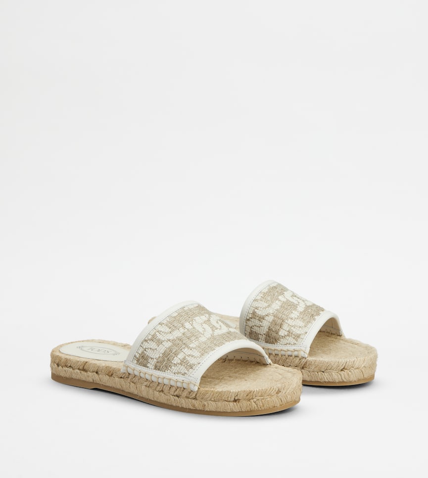 Sandals in Leather and Fabric - Three-quarter view