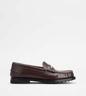 Loafers in Leather-BURGUNDY