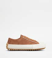 Sneakers in Leather-BROWN, OFF WHITE