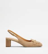 Décolleté Slingback in Pelle Scamosciata-BEIGE