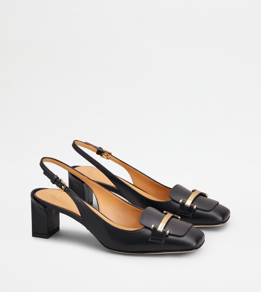 Slingback Pumps in Leather - Three-quarter view