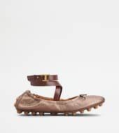 Bubble Ballerinas in Leather with Strap-BROWN