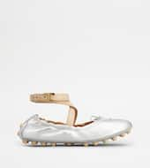 Bubble Ballerinas in Leather with Strap-SILVER, BEIGE