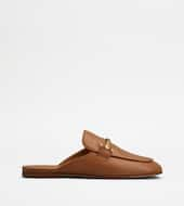 Mules in Leather-BROWN