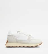 Sneakers in Leather and Fabric-BEIGE, WHITE